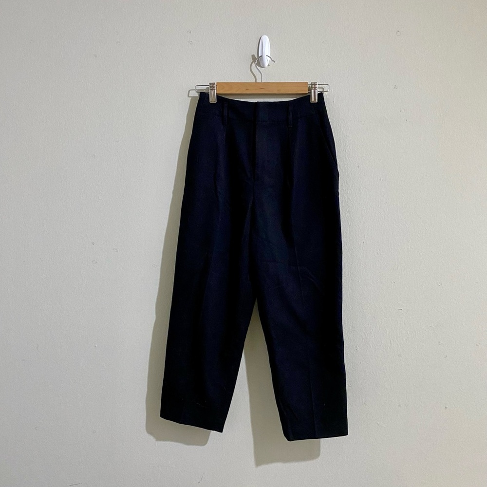 Uniqlo Wool-blend Black Pleated Crop Trousers